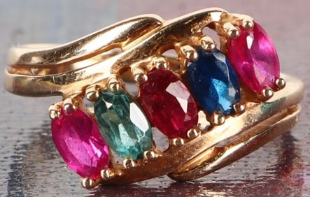 10K YELLOW GOLD RUBY TOPAZ LADIES RING
