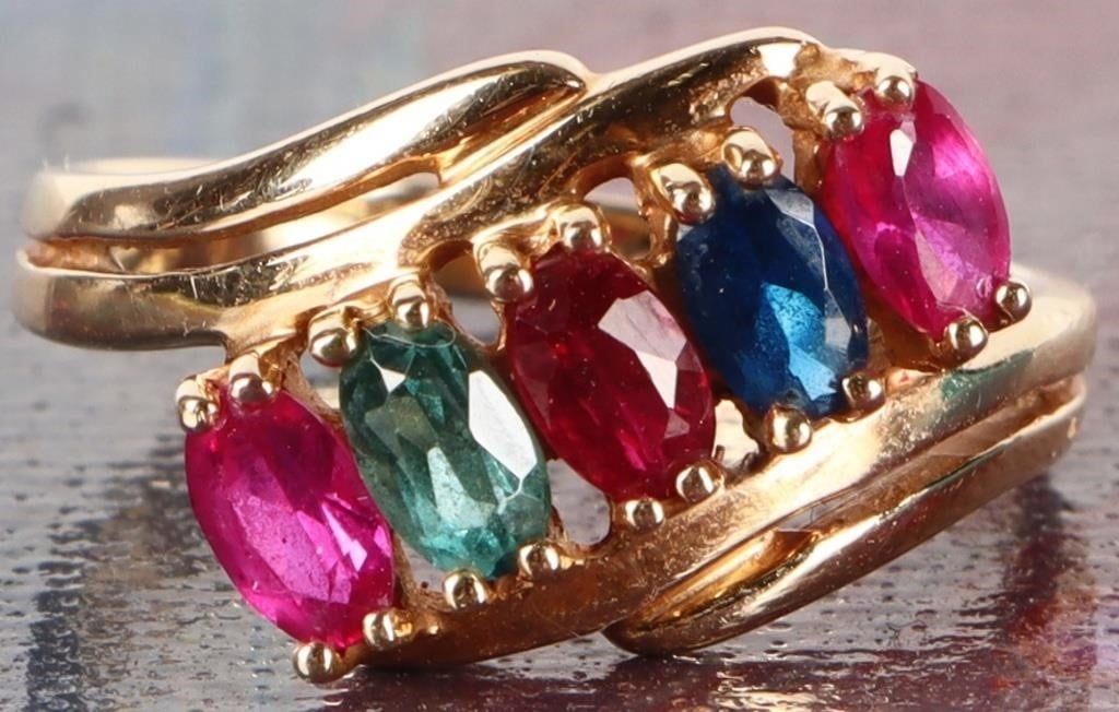 10K YELLOW GOLD RUBY TOPAZ LADIES RING (1 of 3)