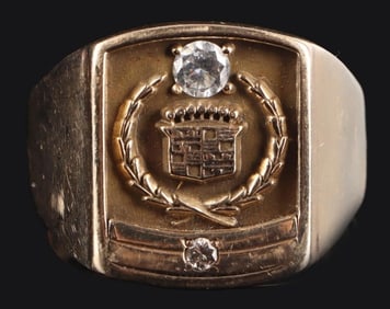 10K YELLOW GOLD MENS CADILLAC RING W/ DIAMONDS