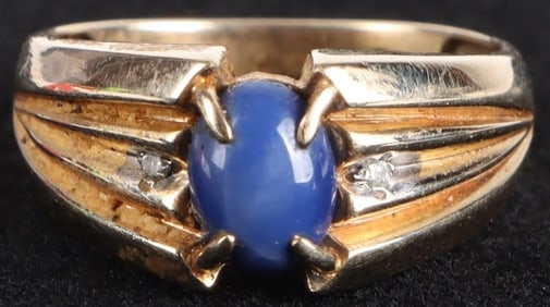 10K YELLOW GOLD STAR SAPPHIRE DIAMOND LADIES RING