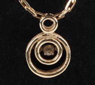 14K YELLOW GOLD LADIES NECKLACE W SAPPHIRE PENDANT