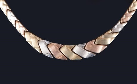 10K TRI-COLOR STAMPATO DESIGN LADIES NECKLACE