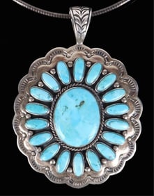 SIGNED FLORAL SOUTHWEST TURQUOISE NECKLACE