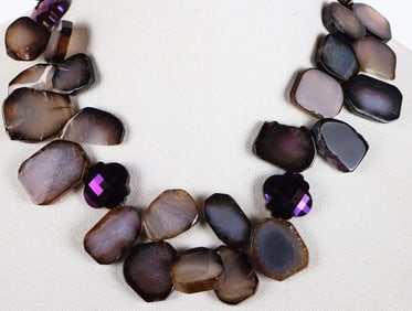 QUARTZ SLICED CHIPPED PRUPLE LADIES NECKLACE