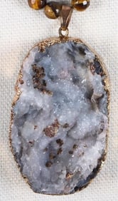 TIGER'S EYE BEADED GEODE PENDANT LADIES NECKLACE