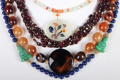 ASSORTED GEMSTONE BEADED NECKLACES LOT OF 4