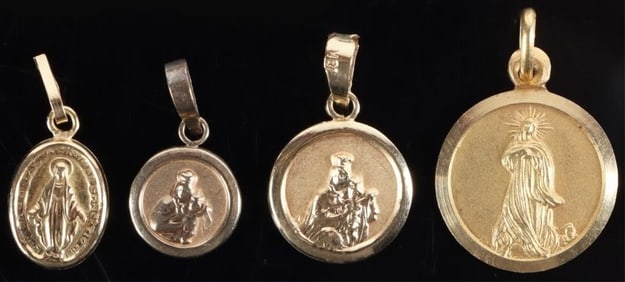 18K YELLOW GOLD MARY MEDALLIONS CATHOLIC VOTIVE--4