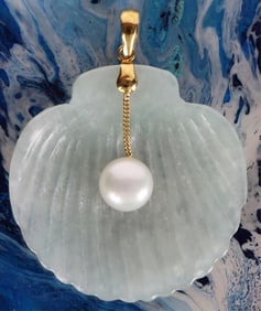 JADE SELL & PEARL 14K YELLOW GOLD LADIES PENDANT