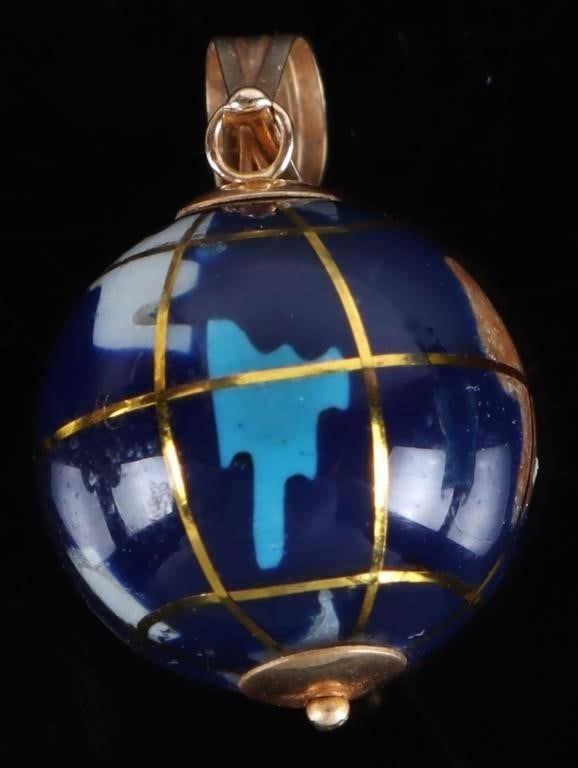 14K YELLOW GOLD LAPIS & MULTI-GEM GLOBE PENDANT (1 of 3)