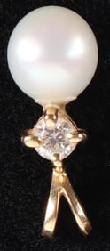 14K YELLOW GOLD LADIES PENDANT W/ DIAMOND & PEARL