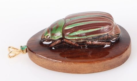 14K GOLD EMERALD CHRYSINA BEETLE PENDANT