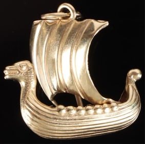 14K YELLOW GOLD VIKING STYLE SHIP UNISEX PENDANT