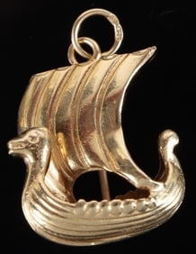 14K YELLOW GOLD VIKING STYLE SHIP UNISEX PENDANT
