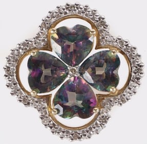 10K YELLOW GOLD MYSTIC TOPAZ 4-LEAF CLOVER PENDANT