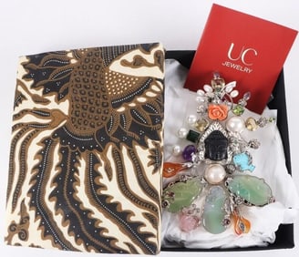 MASSIVE STERLING SILVER PENDANT BUDDHA JADE PEARLS