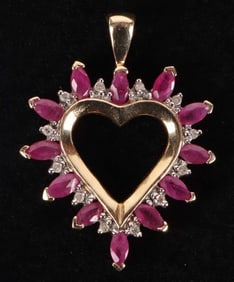 10K YELLOW GOLD LADIES RUBY & DIAMOND PENDANT