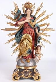 MADONNA WITH CROWN CARVED WOODEN STATUE