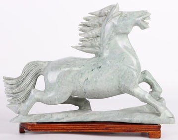 BEAUTIFUL CARVED NEPHRITE STATUE OF WILD STALLION