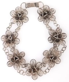 ANTIQUE FILIGREE MEXICO STERLING FLORAL BRACELET