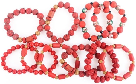 COLLECTIBLE CHINESE CINNABAR BEADED BRACELETS