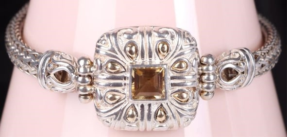 ORNATE STERLING & 18K GOLD SPINEL LADIES BRACELET