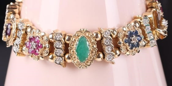 14K YELLOW GOLD MULTI GEMSTONE LADIES BRACELET