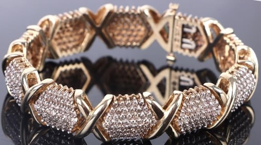 14K YELLOW GOLD 'X' STYLE GOLD & DIAMOND BRACELET