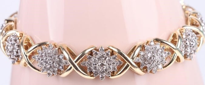 14K YELLOW GOLD 'X' STYLE GOLD & DIAMOND BRACELET