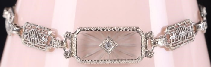 14K WHITE GOLD FILIGREE BRACELET W/ 0.03CT DIAMOND