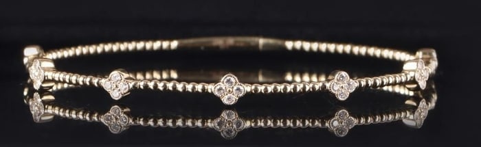 DIAMOND FLOWER BEADED FLEX LADIES BANGLE BRACELET