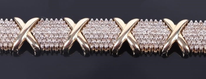 10K YELLOW GOLD 'X' DESIGN DIAMOND BRACELET