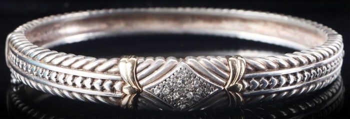 14K YELLOW GOLD & STERLING SILVER DIAMOND BRACELET