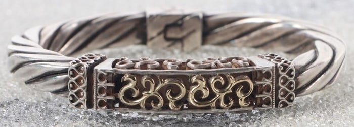 14K YELLOW GOLD STERLING SILVER ORNATE BRACELET