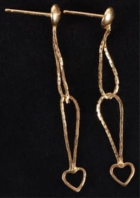 18K YELLOW GOLD LADIES DANGLE STUD NECKLACE HEART