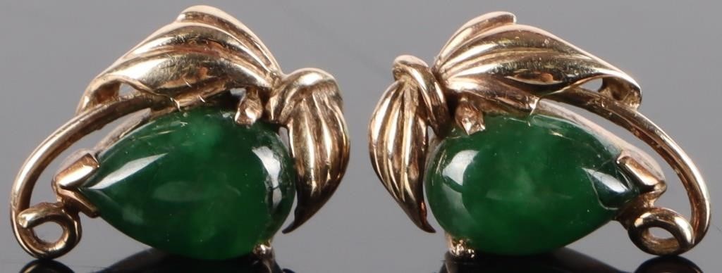 14K YELLOW GOLD EMERALD LADIES STUD EARRINGS (1 of 2)