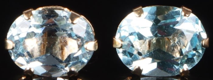 14K YELLOW GOLD OVAL BLUE TOPAZ LADIES EARRINGS