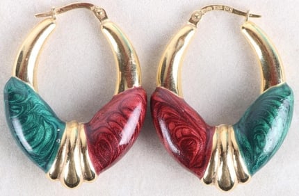 14K YELLOW GOLD LADIES EARRINGS W/ COLORED ENAMEL