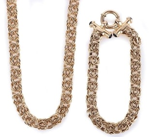SFG 14K GOLD BYZANTINE CHAIN NECKLACE & BRACELET