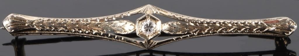 18K YELLOW GOLD ANTIQUE ART DECO DIAMOND PIN (1 of 4)