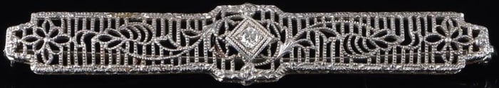 14K WHITE GOLD FILIRGEE ART DECO DIAMOND PIN