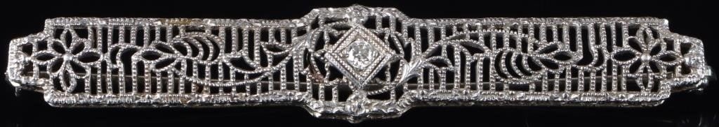 14K WHITE GOLD FILIRGEE ART DECO DIAMOND PIN (1 of 3)