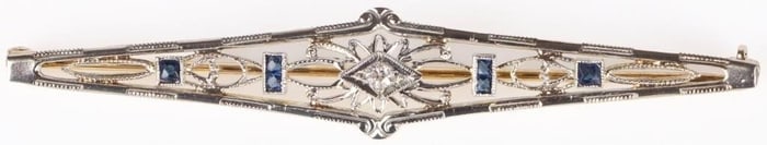 VINTAGE SAPPHIRE 10K BI-COLORED GOLD LADIES PIN