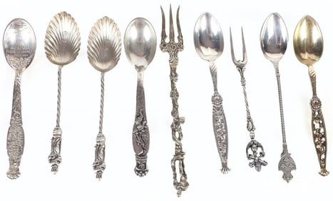 ANTIQUE STERLING SILVER SOUVENIR SPOONS - LOT OF 9