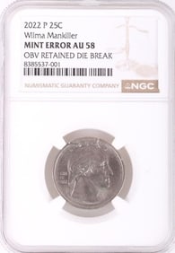 2022 P MANKILLER QUARTER DIE BREAK ERROR AU-58 NGC
