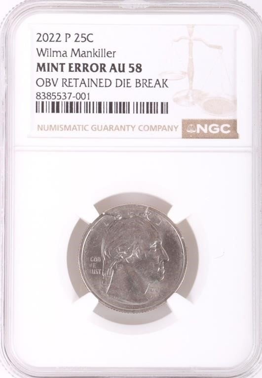2022 P MANKILLER QUARTER DIE BREAK ERROR AU-58 NGC (1 of 2)