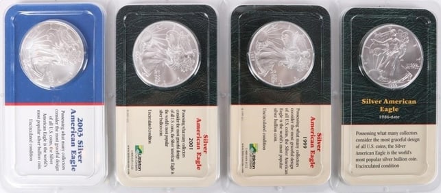 ASSORTED 1999-2003 FINE SILVER AMERICAN EAGLES(4)