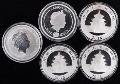 ASSORTED FINE SILVER 1 TOZ PF BULLION COINAGE-(5)