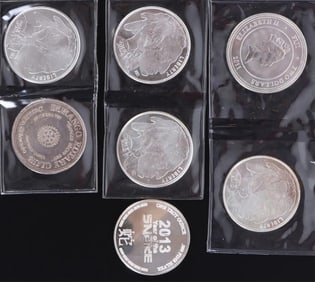 ASSORTED FINE SILVER 1 OZT BULLION ROUNDS - (7)