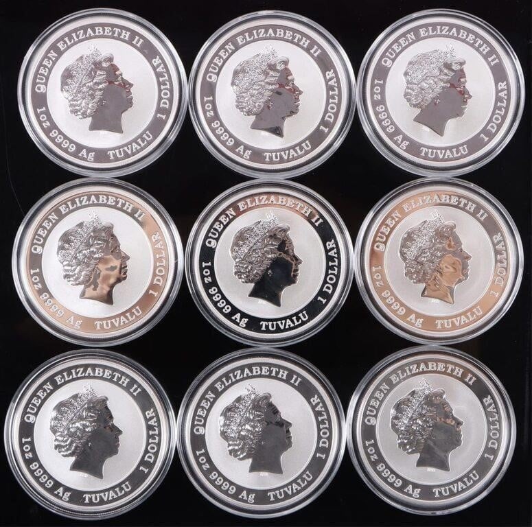 2020 P FINE SILVER 1OZT RPF TUVALU BULLION - (10): Ten 2020 P American Bald Eagle fine silver 1ozt Reverse Proof Tuvalu Queen Elizabeth II bullion coinage. Weight: 311.04 Grams Condition: Mint State (Reverse Proof) uncirculated.