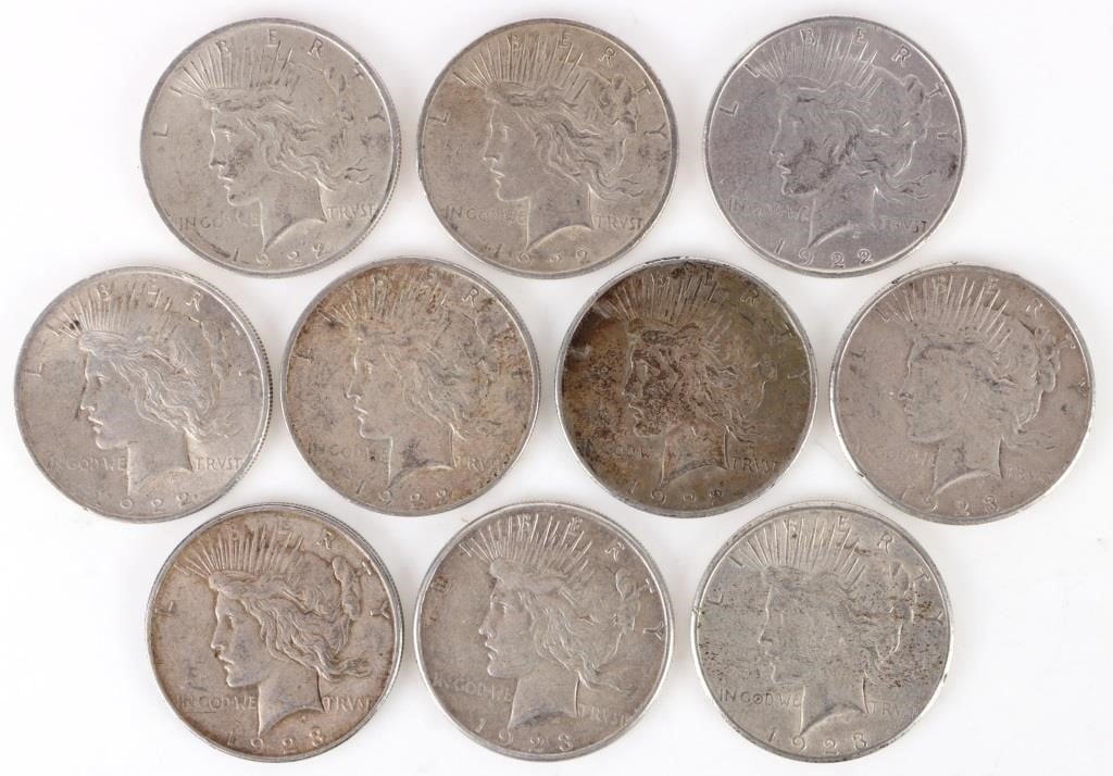 90% SILVER LIBERTY PEACE DOLLARS - (10) (1 of 2)